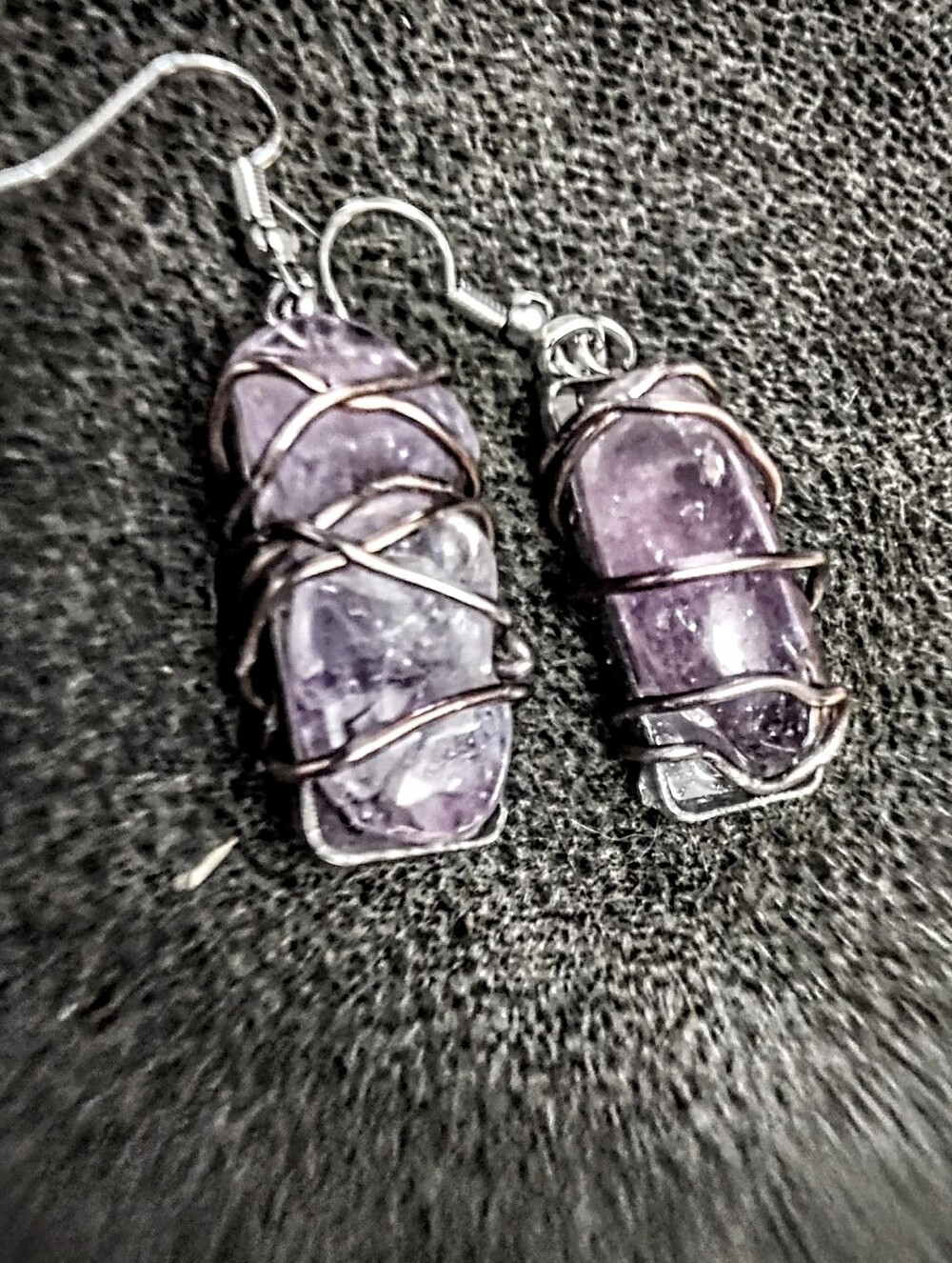 Handcrafted Purple Amethyst Wire-Wrap Drop Earrings